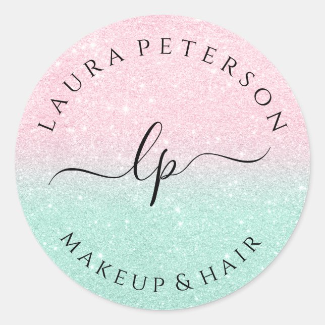 Sticker Rond parties scintillant en or rose écriture manuscrite (Devant)