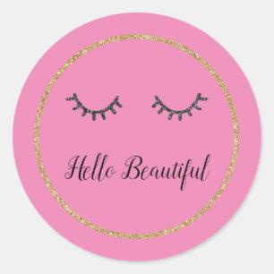Sticker Rond Parties scintillant en or rose Fille cils noirs