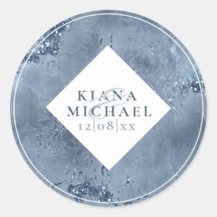 Sticker Rond Parties scintillant en pierre Mariage Dusty Blue I