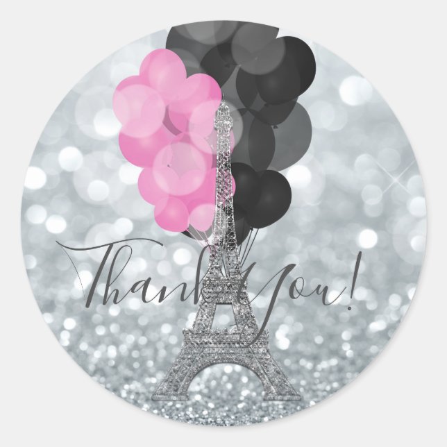Sticker Rond Parties scintillant et ballons d'argent Paris Tour (Devant)