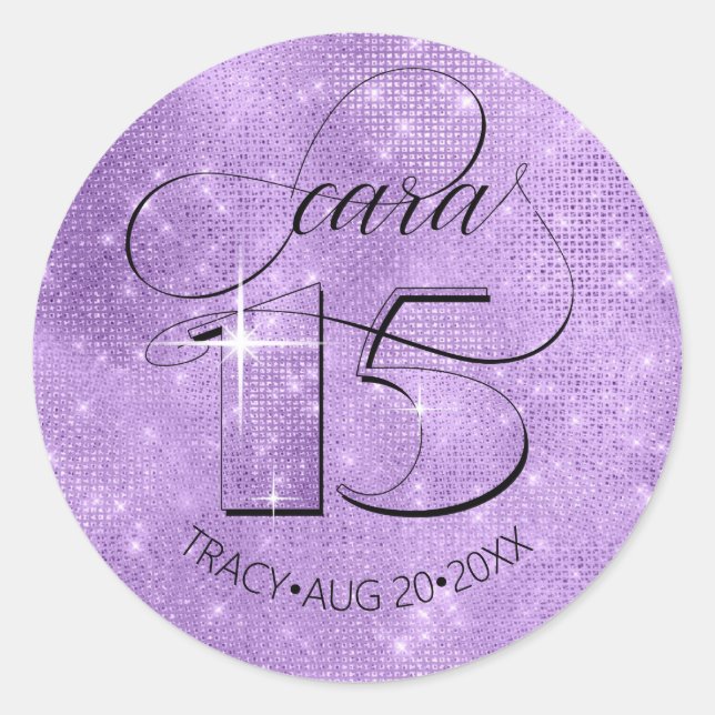 Sticker Rond Parties scintillant et brille Quinceanera Violet I (Devant)
