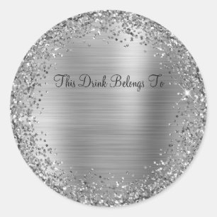 Sticker Rond Parties scintillant et huile d'argent Cette boisso