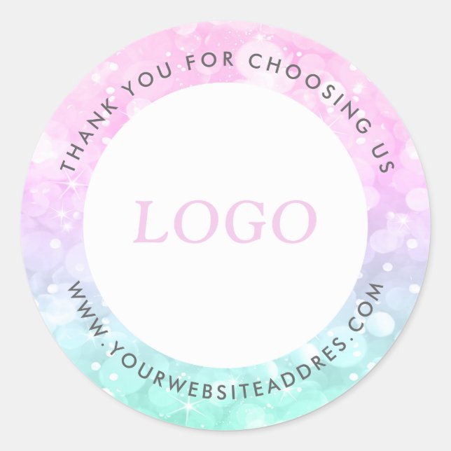Sticker Rond Parties scintillant Faux Bokeh rose et vert menthe (Devant)