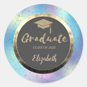 Sticker Rond Parties scintillant Gold Casquette, Confetti, Holo
