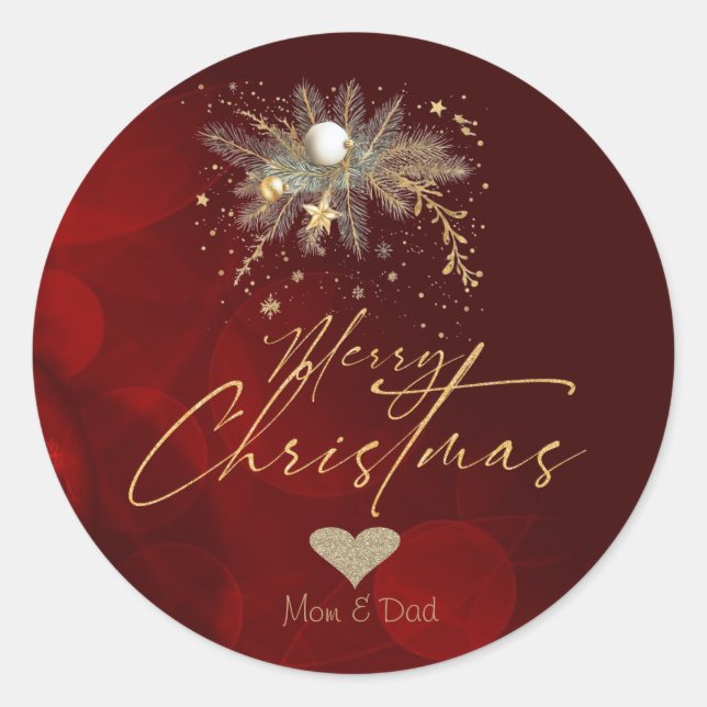Sticker Rond Parties scintillant Gold Heart, Noël Ornementation (Devant)