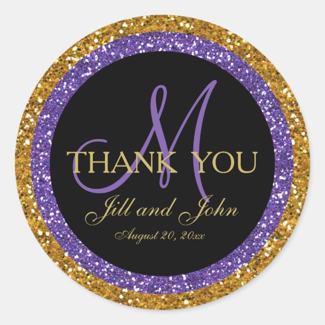 Sticker Rond Parties scintillant Gold Purple Mariage Favor Stic (Devant)