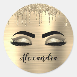 Sticker Rond Parties scintillant Gold Sparkle Eyelashes Nom du 