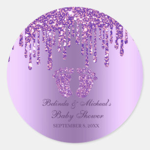 Sticker Rond Parties scintillant goutte pourpre bébé pieds Baby