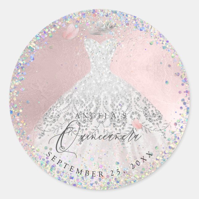 Sticker Rond Parties scintillant Holographique Confetti Quincea (Devant)