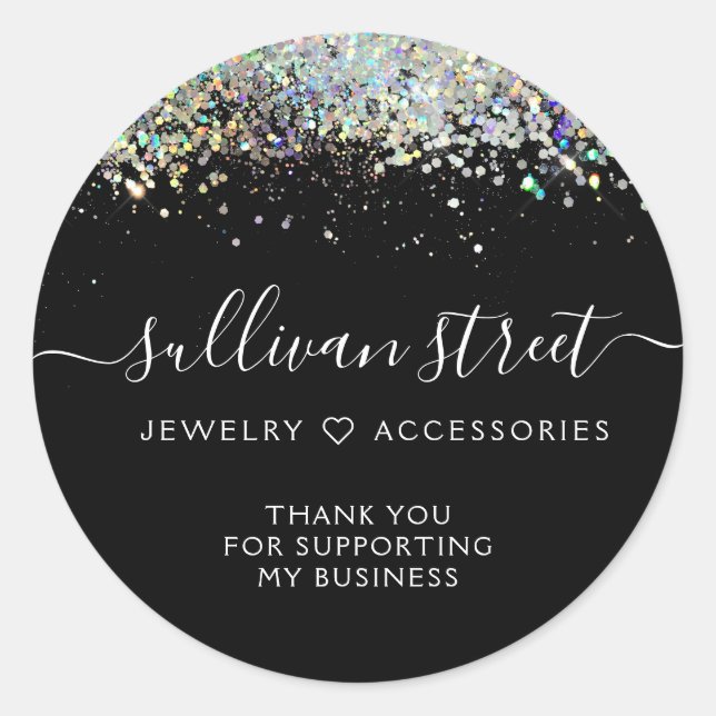 Sticker Rond Parties scintillant holographique Merci des petite (Devant)