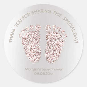 Sticker Rond Parties scintillant ivoire rose Pieds Baby shower 