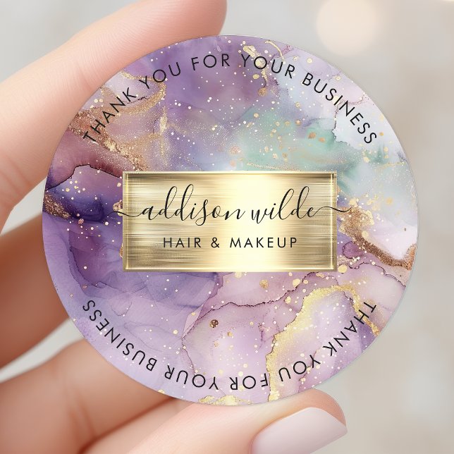 Sticker Rond Parties scintillant Lilac Aquarelle Faux Merci d'h (Créateur téléchargé)