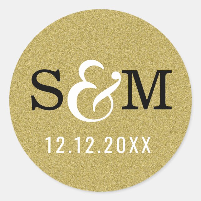 Sticker Rond Parties scintillant Mariage or Monogrammes Initial (Devant)