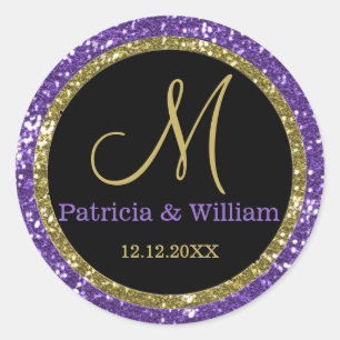 Sticker Rond Parties scintillant Mariage or Monogrammes sceaux