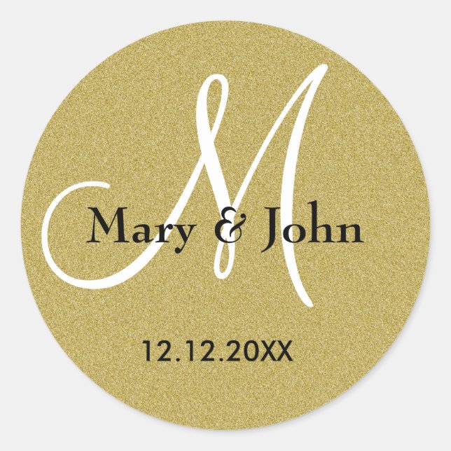 Sticker Rond Parties scintillant Mariage or Monogrammes sceaux (Devant)