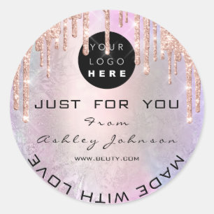 Sticker Rond Parties scintillant Merci Logo Fabriqué Avec Amour