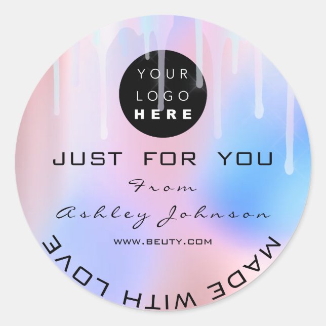 Sticker Rond Parties scintillant Merci Logo Holographe Made Blu (Devant)