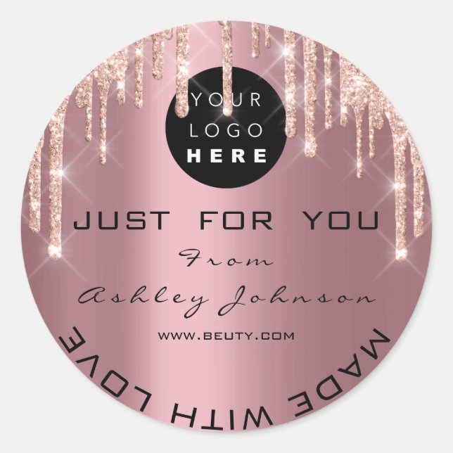 Sticker Rond Parties scintillant Merci Logo Rose Drives Fabriqu (Devant)