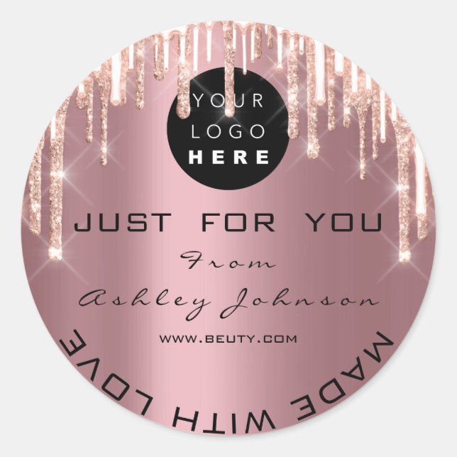 Sticker Rond Parties scintillant Merci Logo Rose Drives Fabriqu (Devant)