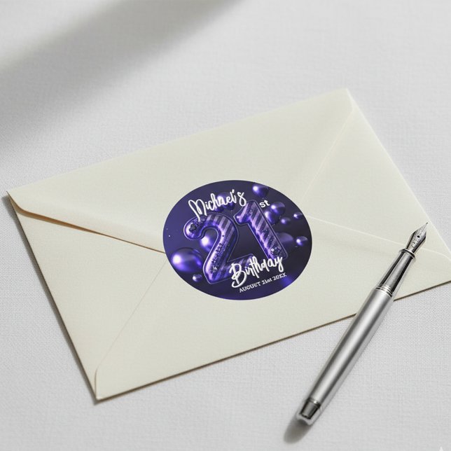 Sticker Rond Parties scintillant métallique violet gras rayé 21 (Créateur téléchargé)