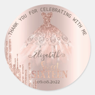 Sticker Rond Parties scintillant moderne Drips Rose Gold Robe S