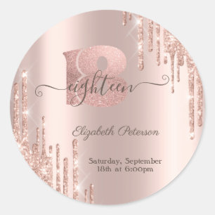 Sticker Rond Parties scintillant modernes Rose Gold 18e anniver