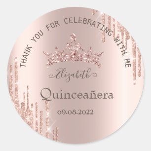 Sticker Rond Parties scintillant modernes Rose Gold Quinceañera