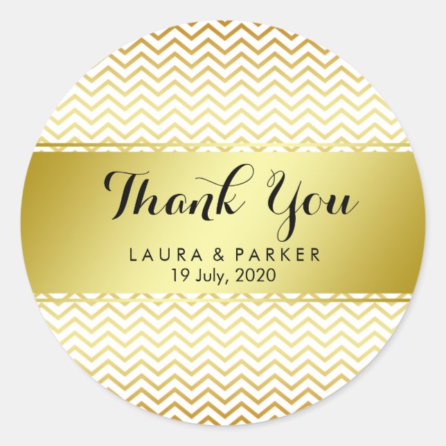 Sticker Rond Parties scintillant Motif or Chevron Mariage de Me (Devant)