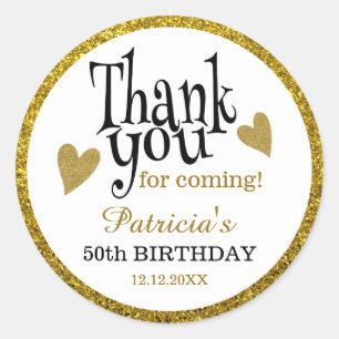 Sticker Rond Parties scintillant Noir et Or 50e Anniversaire Me