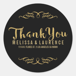 Sticker Rond Parties scintillant noir et or Merci de moderne