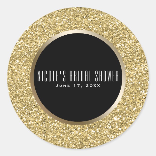 Sticker Rond Parties scintillant Noir & Or Glam Élégant mariage (Devant)