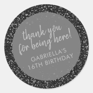 Sticker Rond Parties scintillant noire Anniversaire Favoriser M