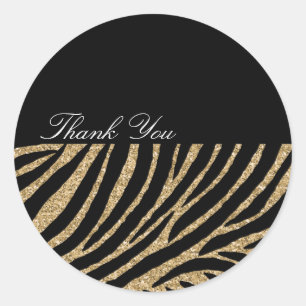 Sticker Rond Parties scintillant noire et or Zebra Merci d'impr