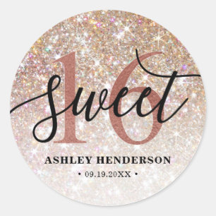 Sticker Rond Parties scintillant Ombre Sweet 16 Anniversaire
