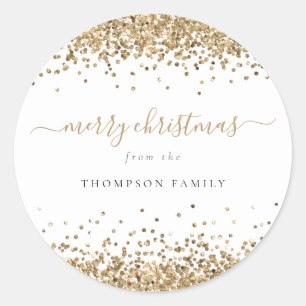 Sticker Rond Parties scintillant or Bordures Nom Joyeux Noël