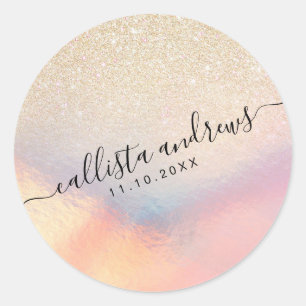Sticker Rond Parties scintillant Or Chic Iridescente Holographi