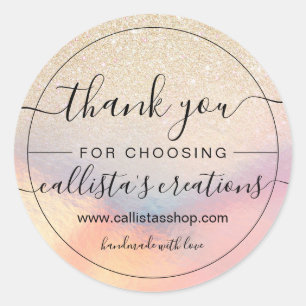 Sticker Rond Parties scintillant or chic Iridescente Merci holo