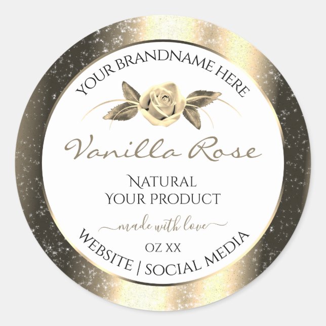 Sticker Rond Parties scintillant or glamour Floral Blanc produi (Devant)