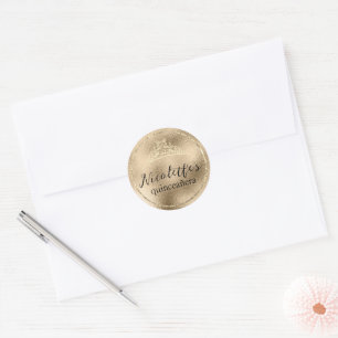 Sticker Rond Parties scintillant or glamour Tiara Quinceañera