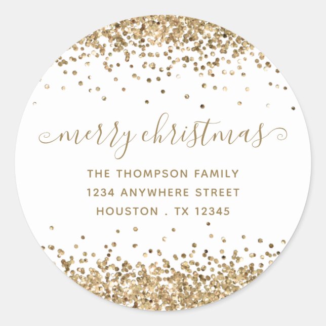 Sticker Rond Parties scintillant or Joyeux Noël Nom Retour Adre (Devant)