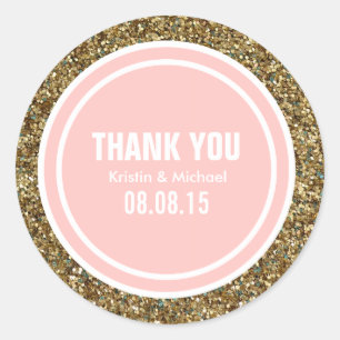 Sticker Rond Parties scintillant or Petal rose Merci personnali
