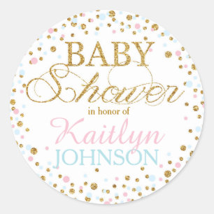 Sticker Rond Parties scintillant or rose Bleu Jumeaux Baby show