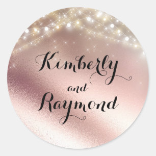 Sticker Rond Parties scintillant or rose et feux Mariages