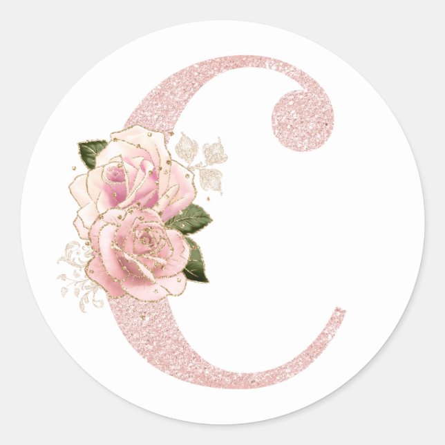 Sticker Rond Parties scintillant or Rose pâle  floral C (Devant)