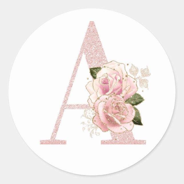 Sticker Rond Parties scintillant or Rose pâle  Floral Monogramm (Devant)
