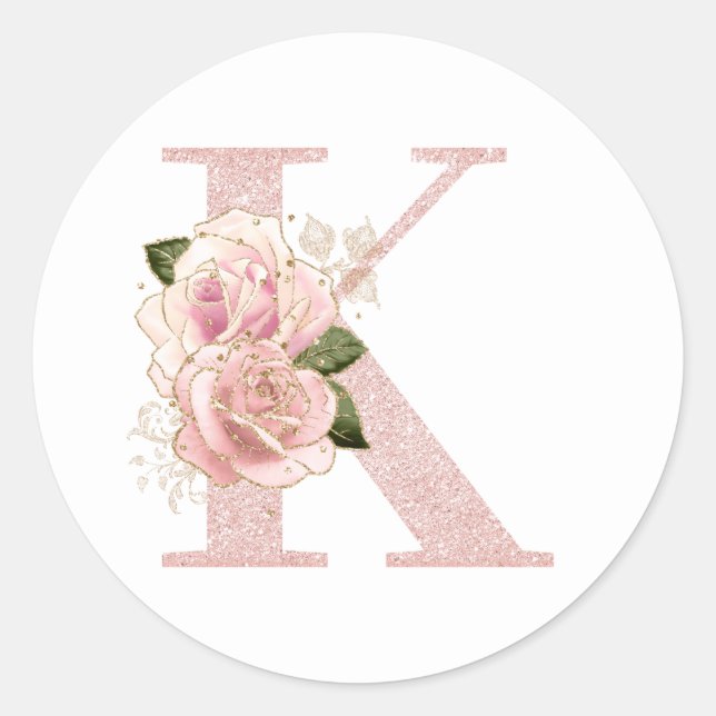 Sticker Rond Parties scintillant or Rose pâle  Floral Monogramm (Devant)