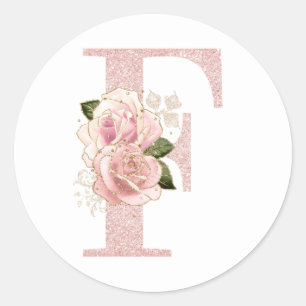 Sticker Rond Parties scintillant or Rose pâle  Floral Monogramm