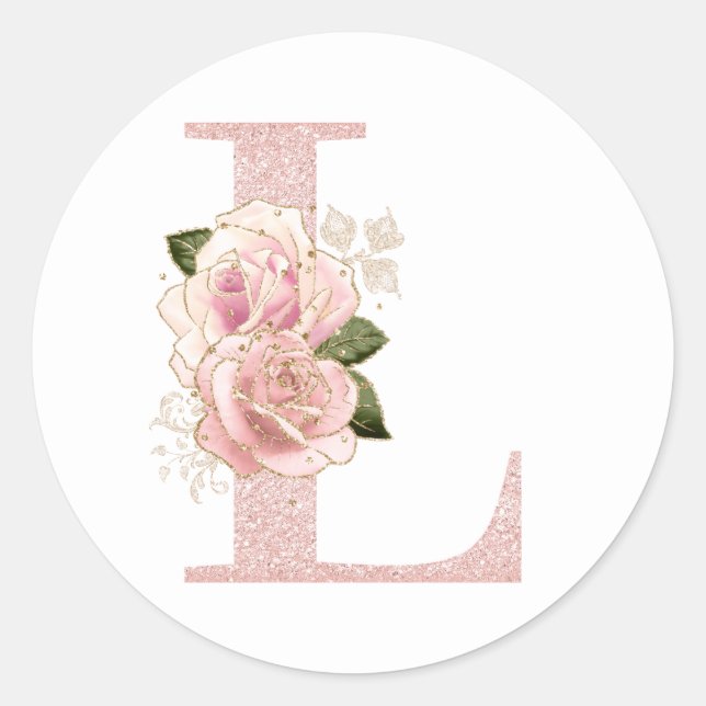 Sticker Rond Parties scintillant or Rose pâle  florale Monogram (Devant)