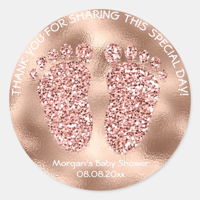 Sticker Rond Parties scintillant or rose Pieds Baby shower Favo (Devant)