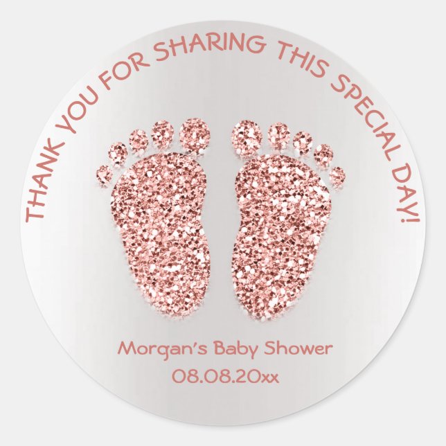 Sticker Rond Parties scintillant or rose Pieds Baby shower Favo (Devant)